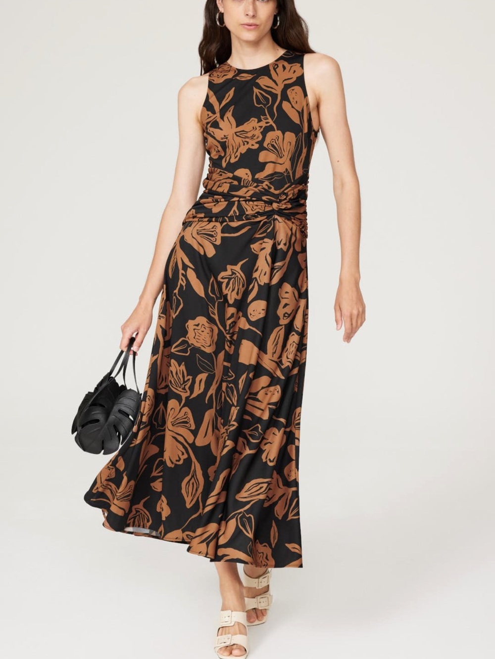 Tanya Taylor Black and Brown Floral Maxi Dress